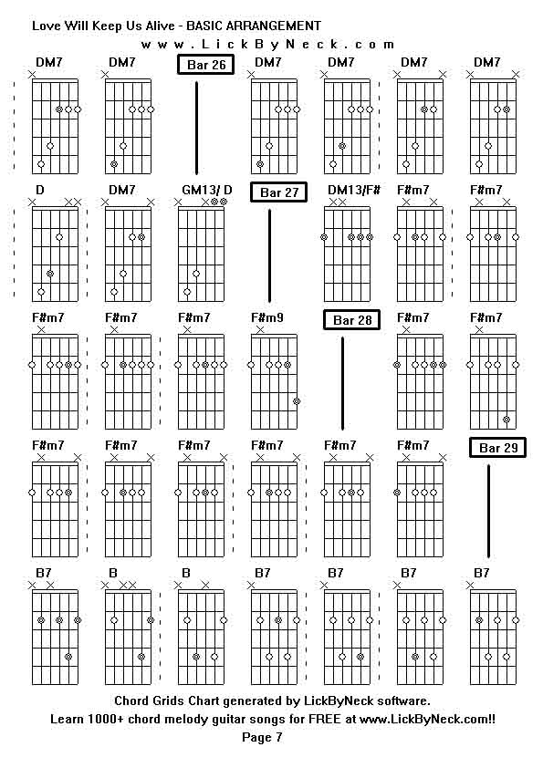 Chord Grids Chart of chord melody fingerstyle guitar song-Love Will Keep Us Alive - BASIC ARRANGEMENT,generated by LickByNeck software.